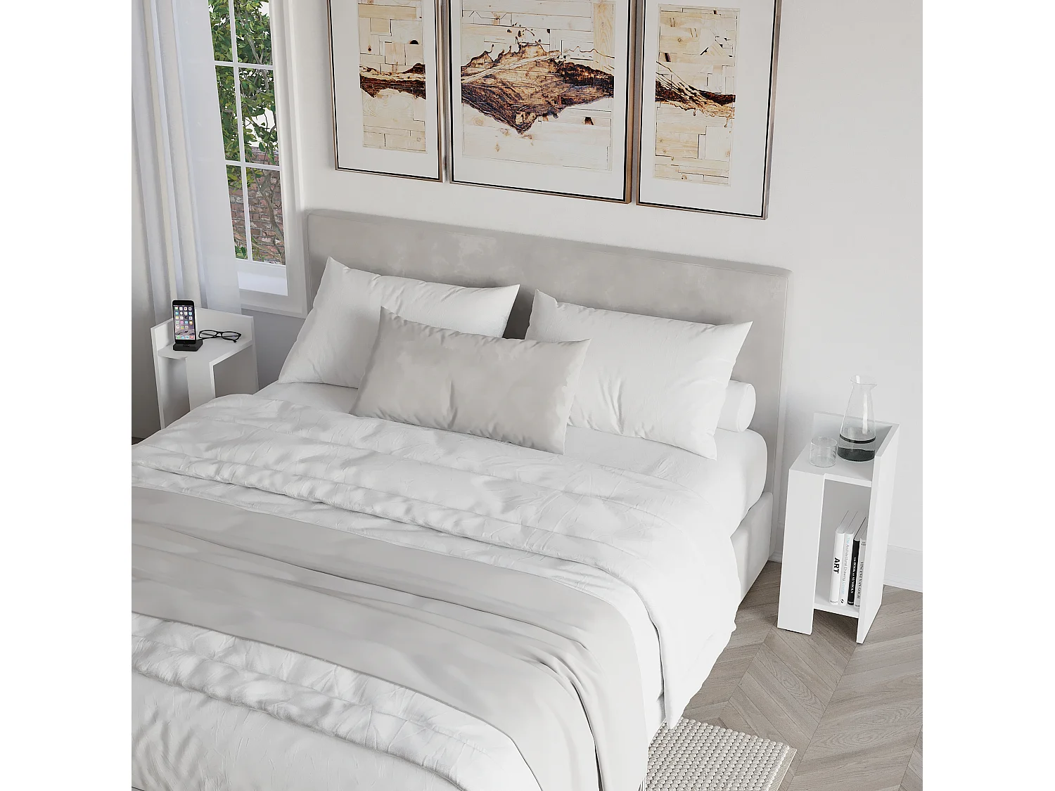 Nachttisch ELOS- Weiß Set , 60x25x54