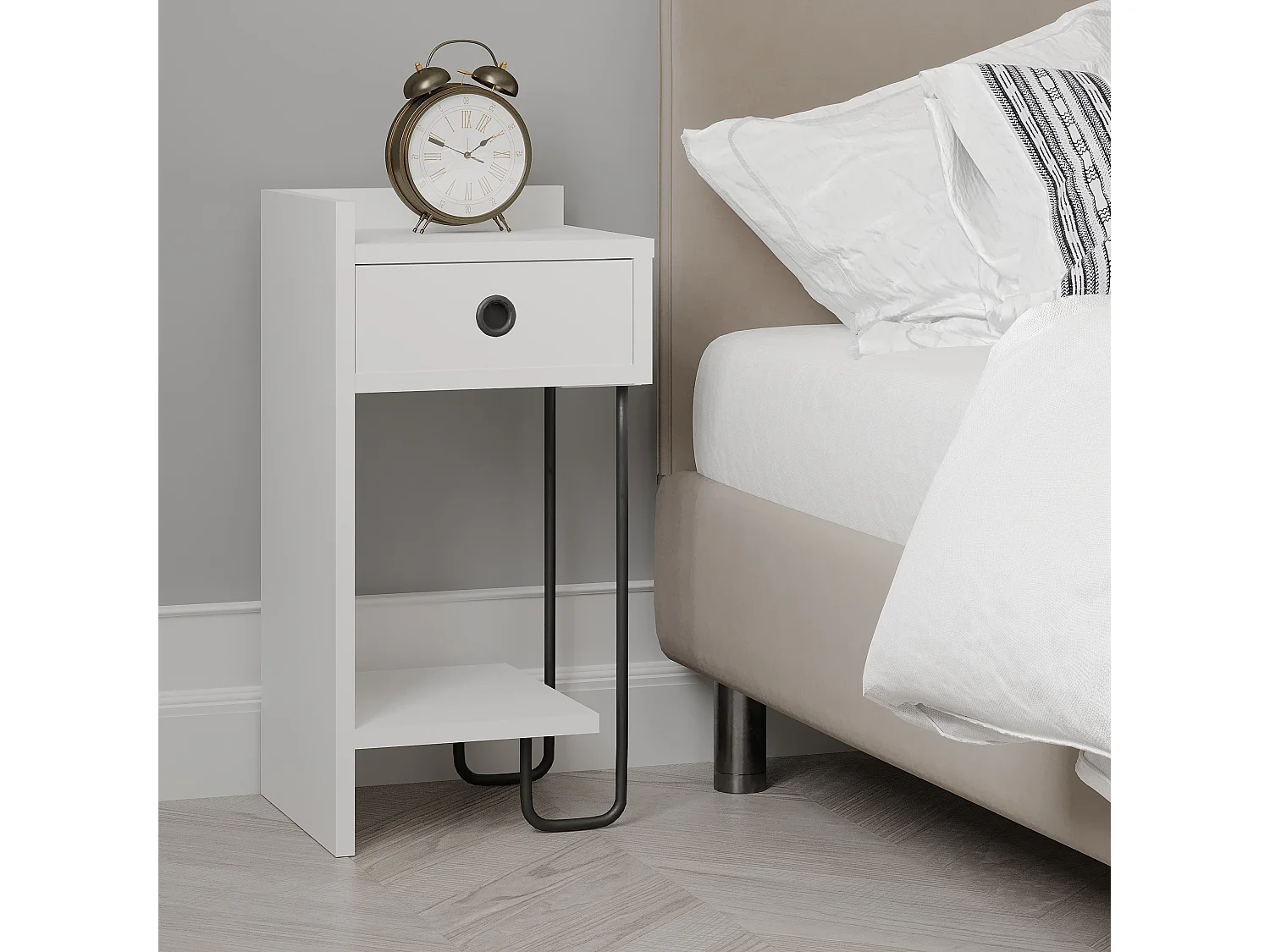 Nachttisch SIRIUS- Weiß Links , 61x30x32