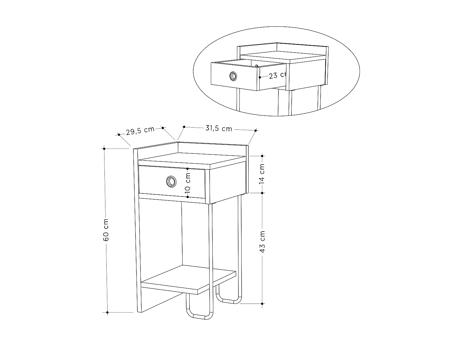 Nachttisch SIRIUS- Weiß Links , 61x30x32