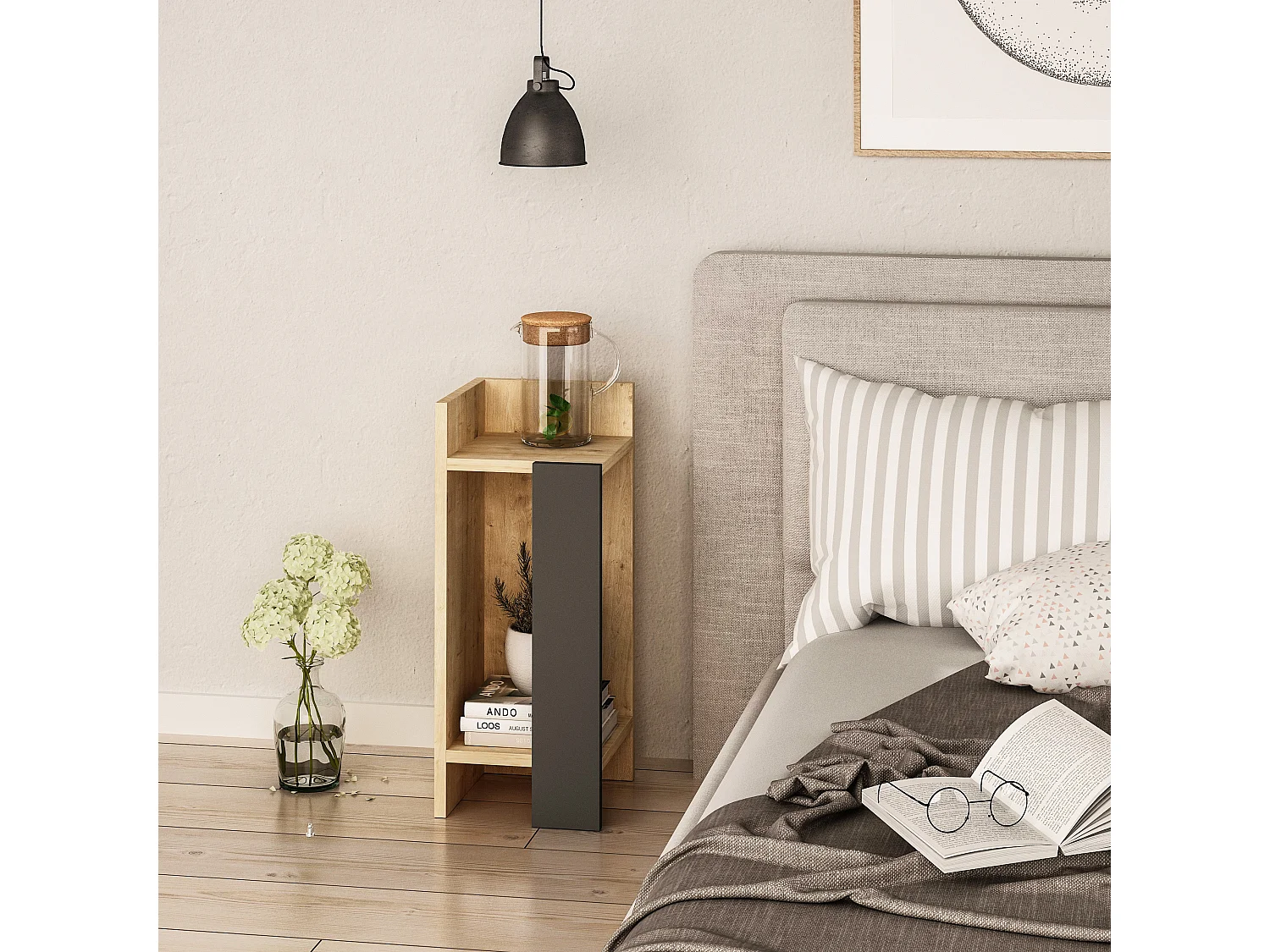Nachttisch ELOS- Naturfarben hell Linkes Modul, 60x25x27