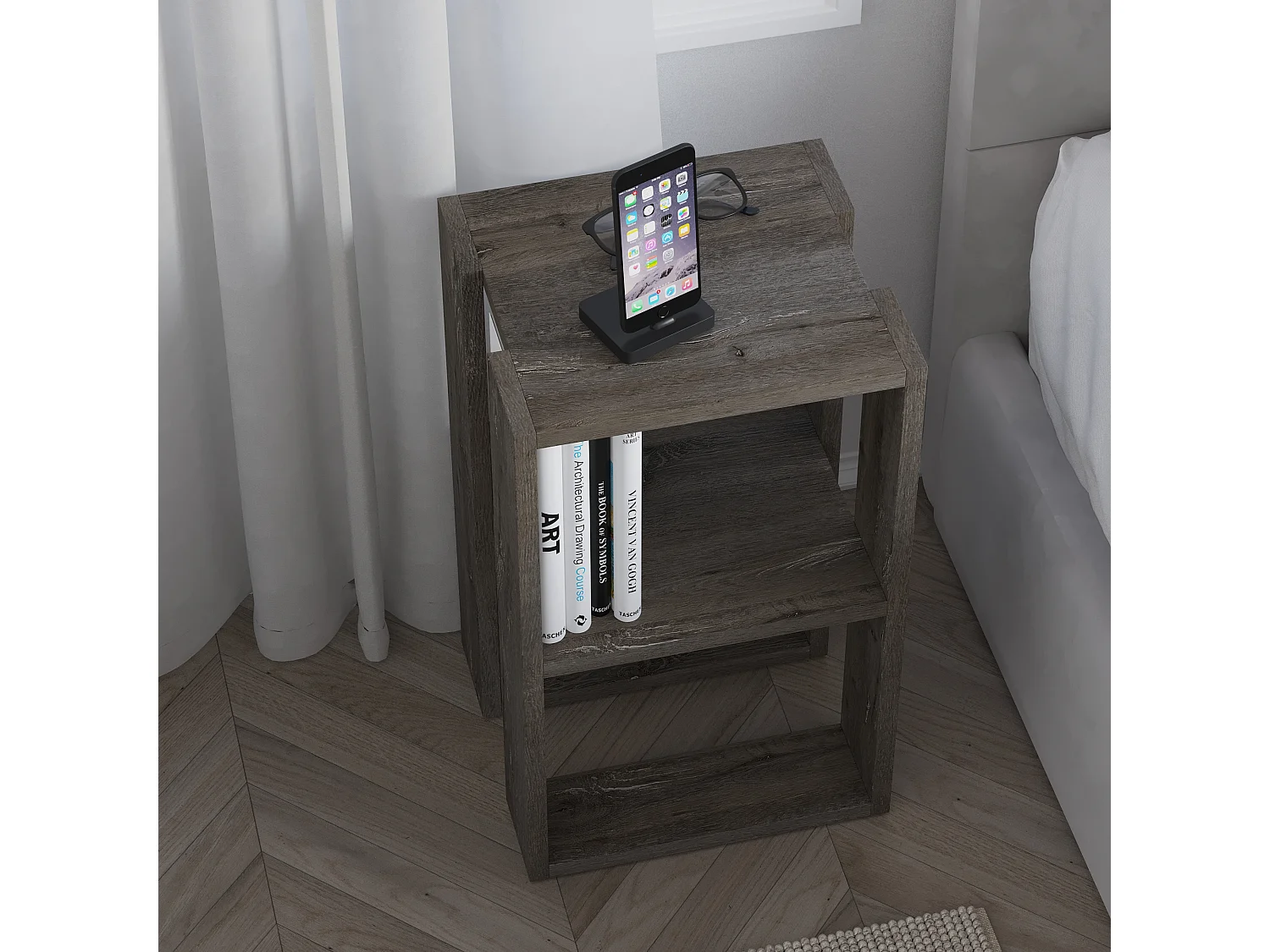 Comodino LONIE-marrone, 55x30x34