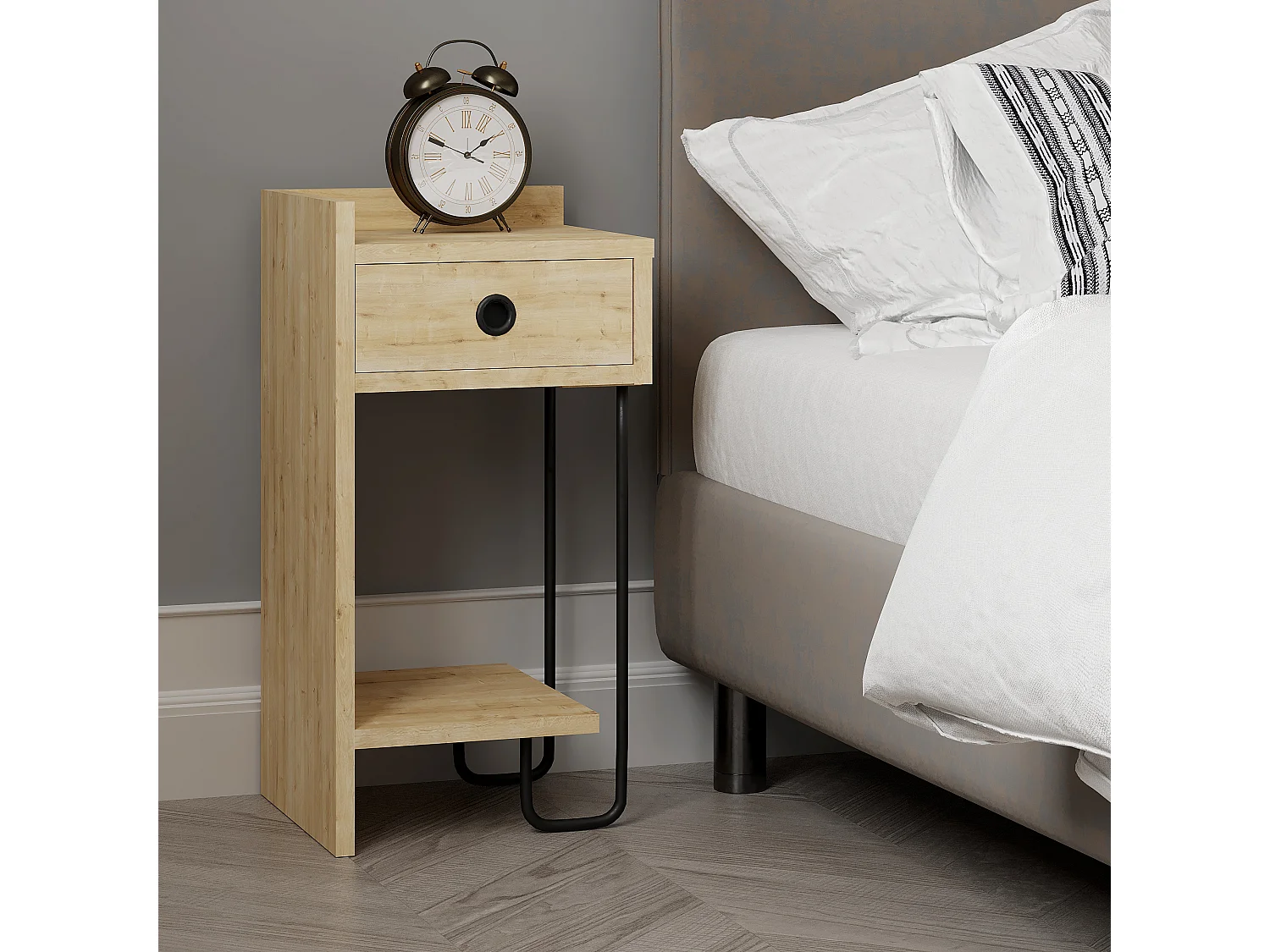 Table de chevet SIRIUS couleur naturelle clair gauche, 61x30x32