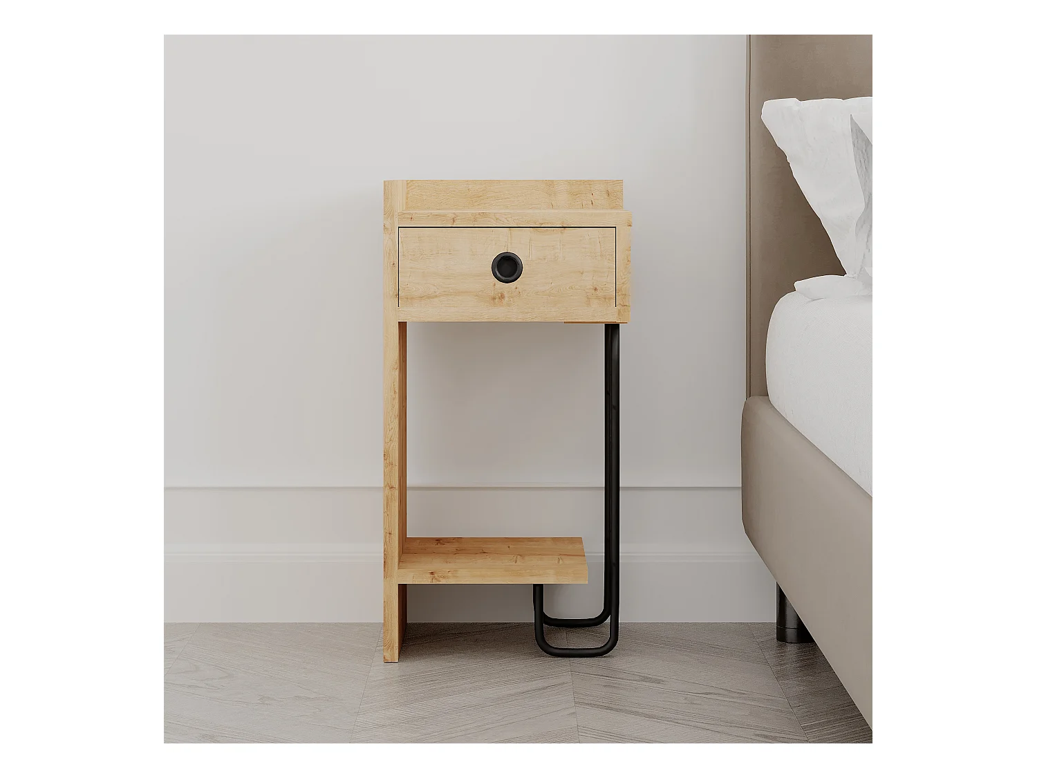 Nachttisch SIRIUS- Naturfarben hell Links , 61x30x32