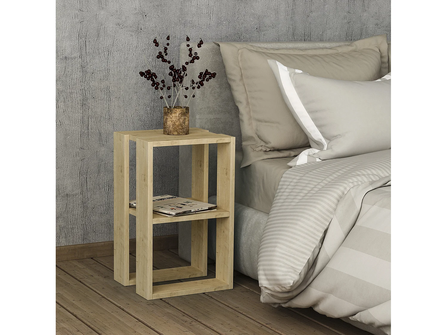 Comodino LONIE - colore naturale chiaro, 55x30x34