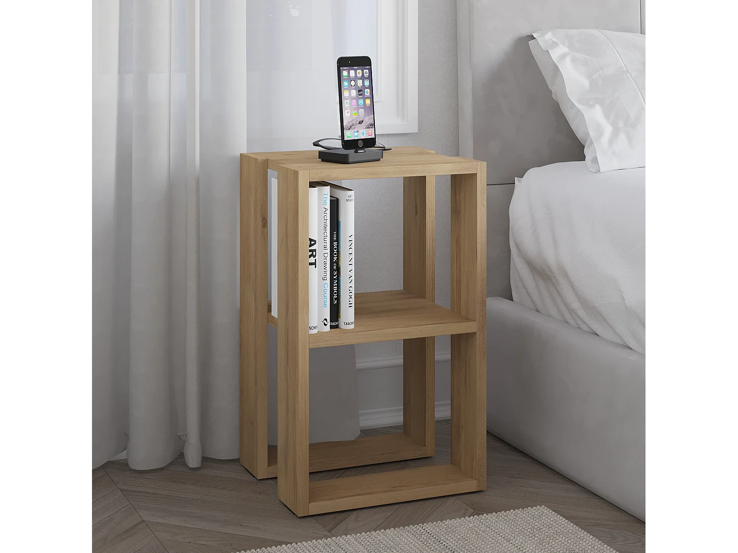 Comodino LONIE - colore naturale chiaro, 55x30x34