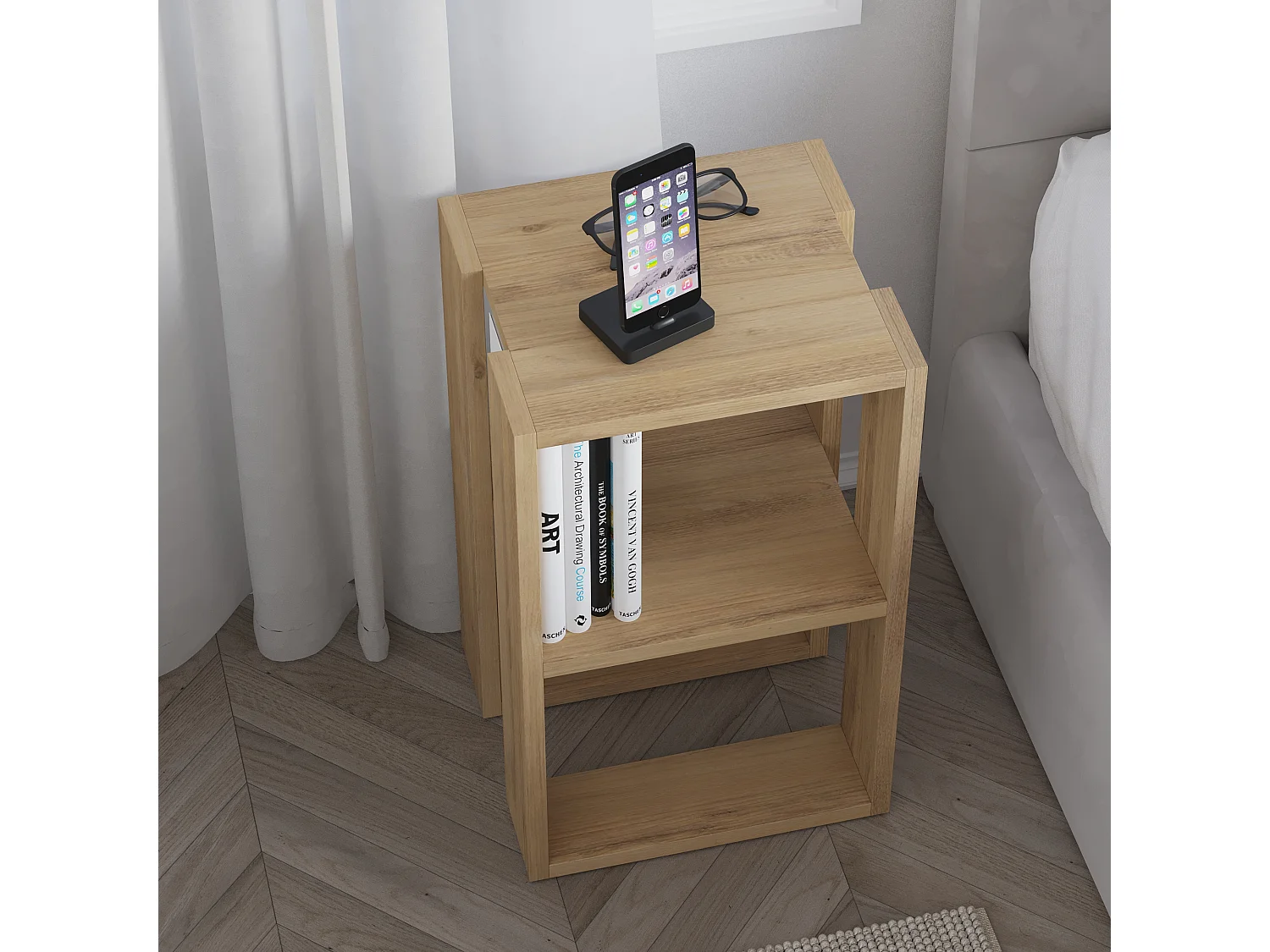 Comodino LONIE - colore naturale chiaro, 55x30x34