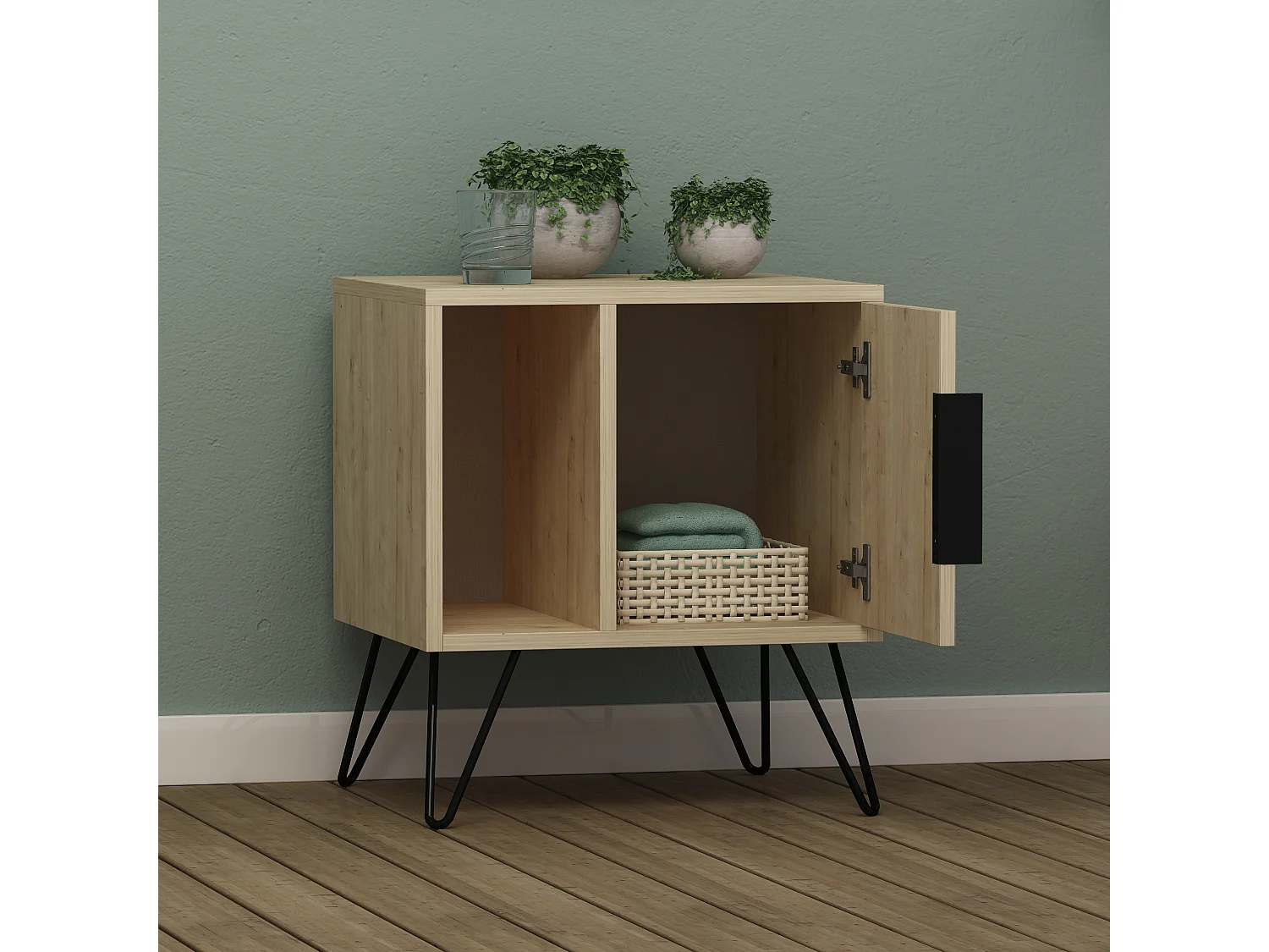 Table de chevet GLYNN - couleur naturelle claire, 60x45x50