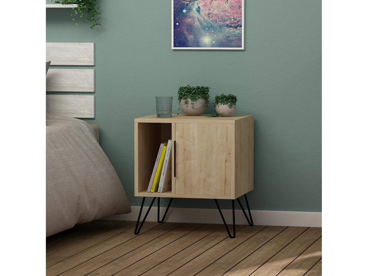 Comodino GLYNN - colore naturale chiaro, 60x45x50