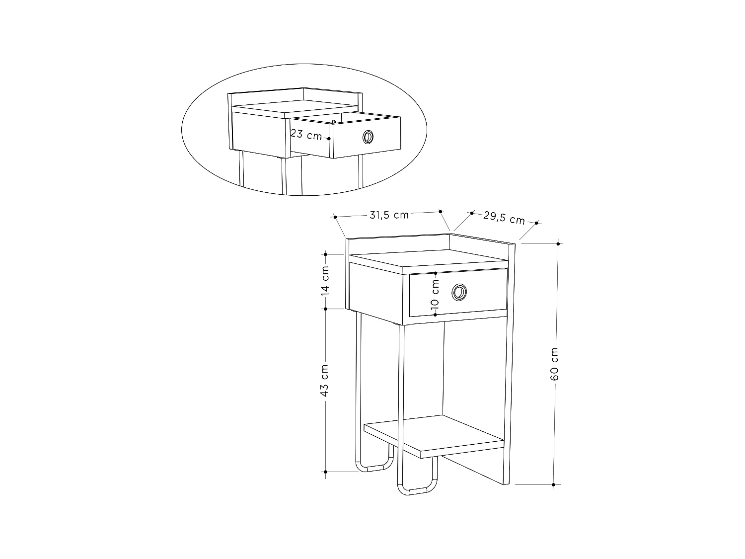 Nachttisch SIRIUS- Anthrazitgrau Rechts , 61x30x32