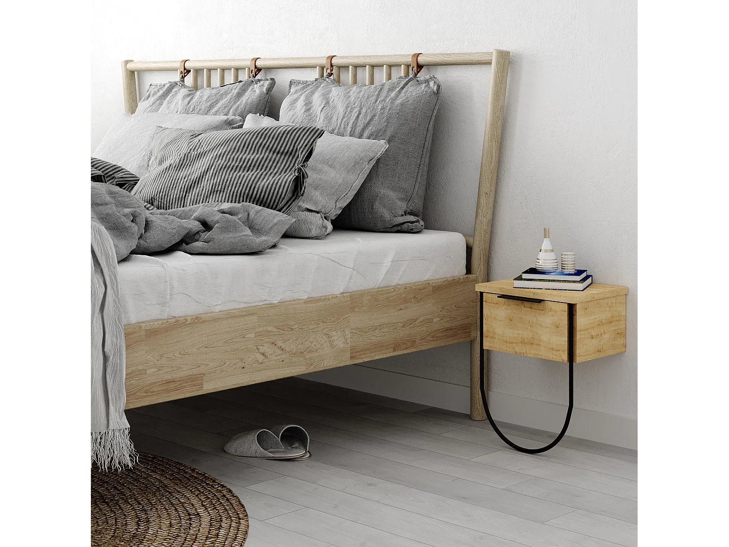 Comodino NORFOLK - colore naturale chiaro, 44x25x33