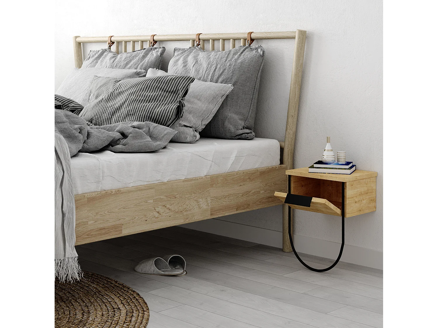 Comodino NORFOLK - colore naturale chiaro, 44x25x33