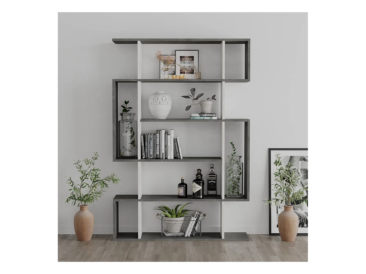 Bücherregal MITO -  Retro Grau-Altweiß - 108,5 x 25,5 x 161 cm