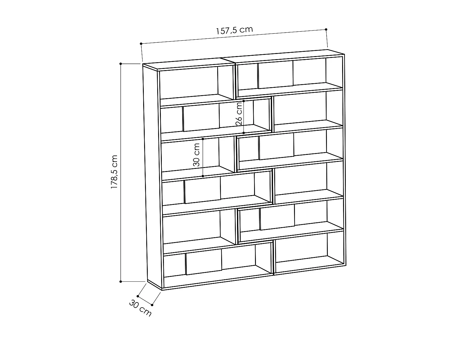 Decortie Antraciet Grijs 29.6x93.6x178.6cm Hoekboekenkast Spaanplaat Weergave-eenheid Molly