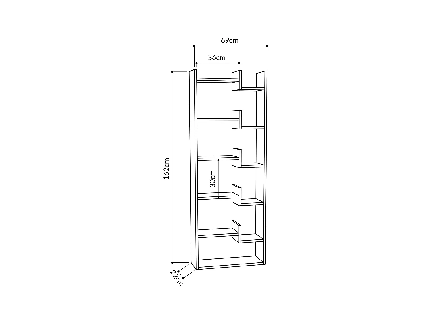 Libreria OPPA - Bianco, 60,5 x 22 x 162,4 cm