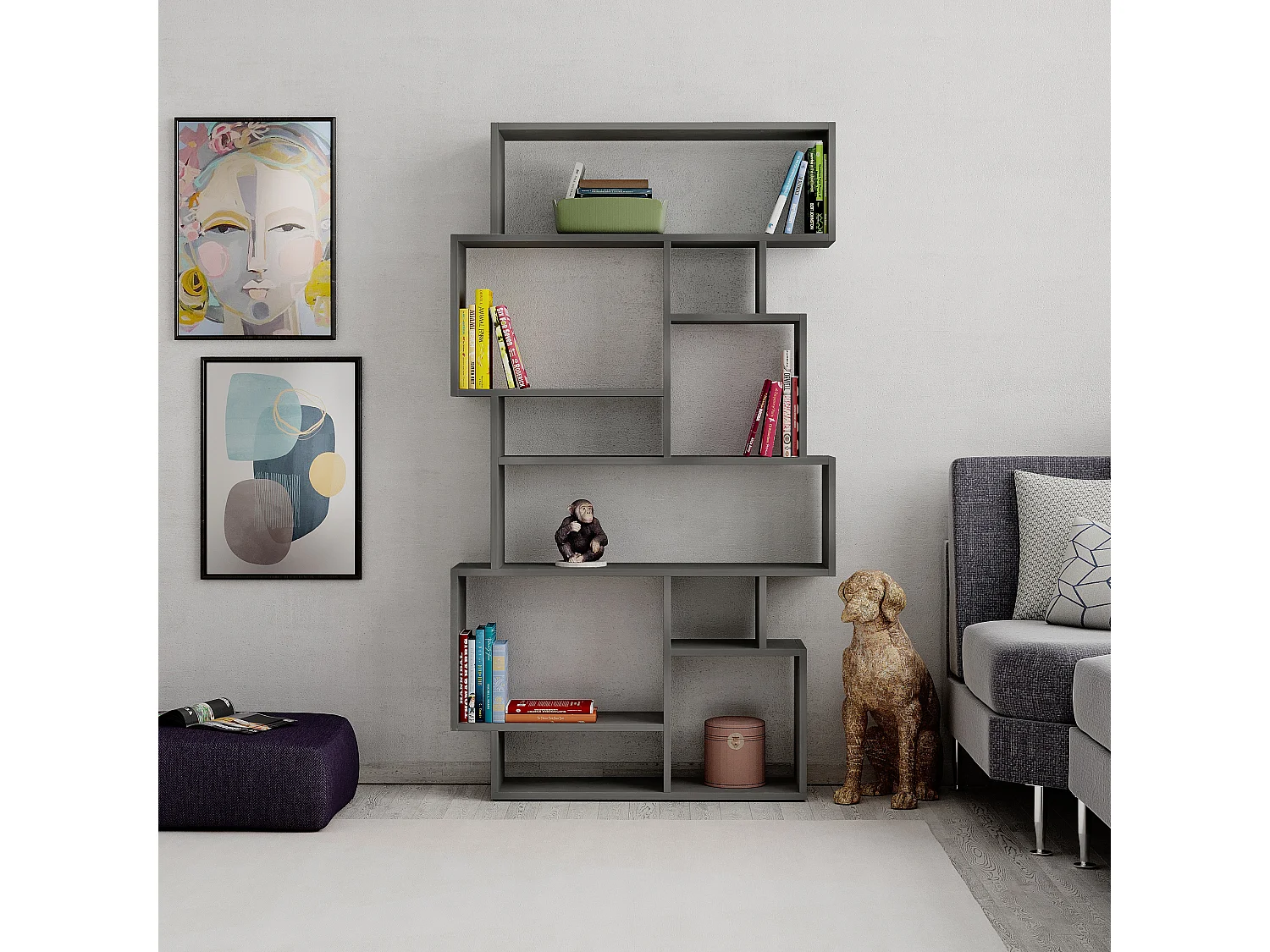 Bücherregal KARMATO - Retro Grau -96 x 25,5 x 168,5 cm