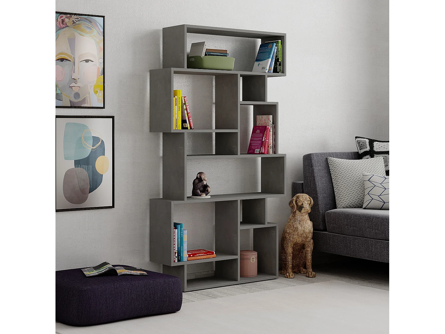 Bücherregal KARMATO - Retro Grau -96 x 25,5 x 168,5 cm