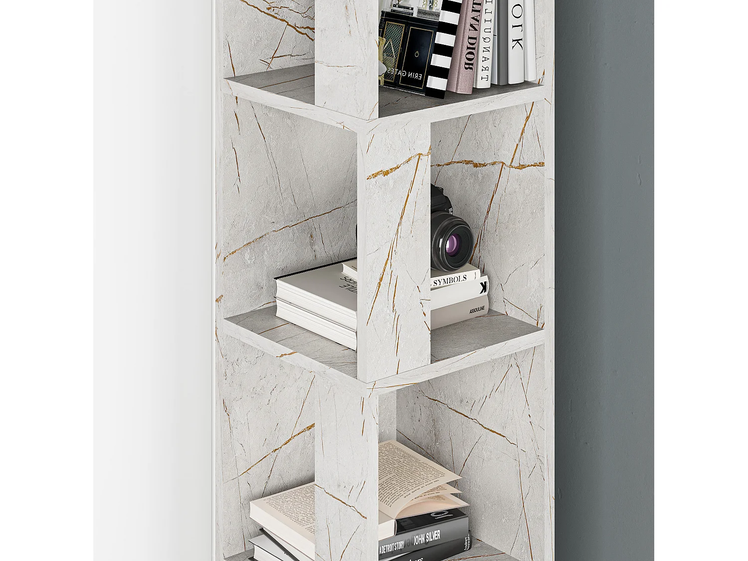 Decortie Effet Marbre Doré 31.4x31.4x158.9cm Bibliothèque d'angle à 5 niveaux Panneau de particules Unité d'affichage Piano