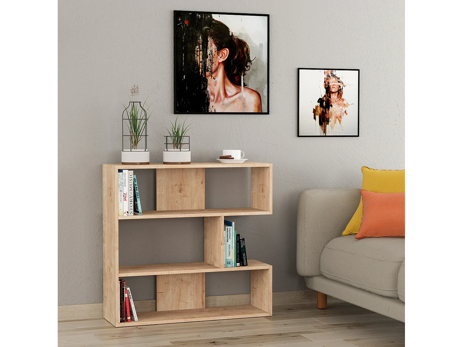 Bibliothèque MOLLY - chêne clair, 94x89x30
