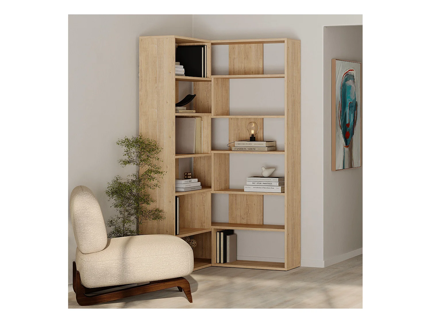 Decortie Eiken 29.6x93.6x178.6cm Hoekboekenkast Spaanplaat Weergave-eenheid Molly