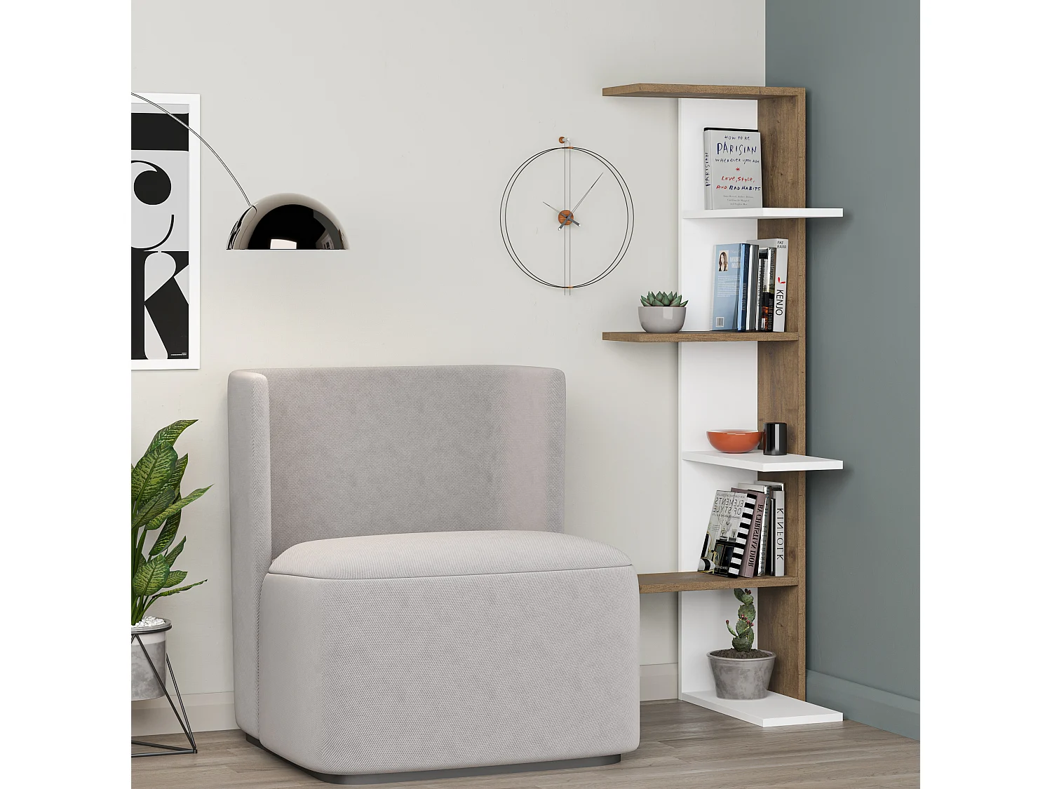 Decortie Donker Eiken 24x37x141cm Hoekboekenkast met 5-laags Spaanplaat Weergave-eenheid Saso