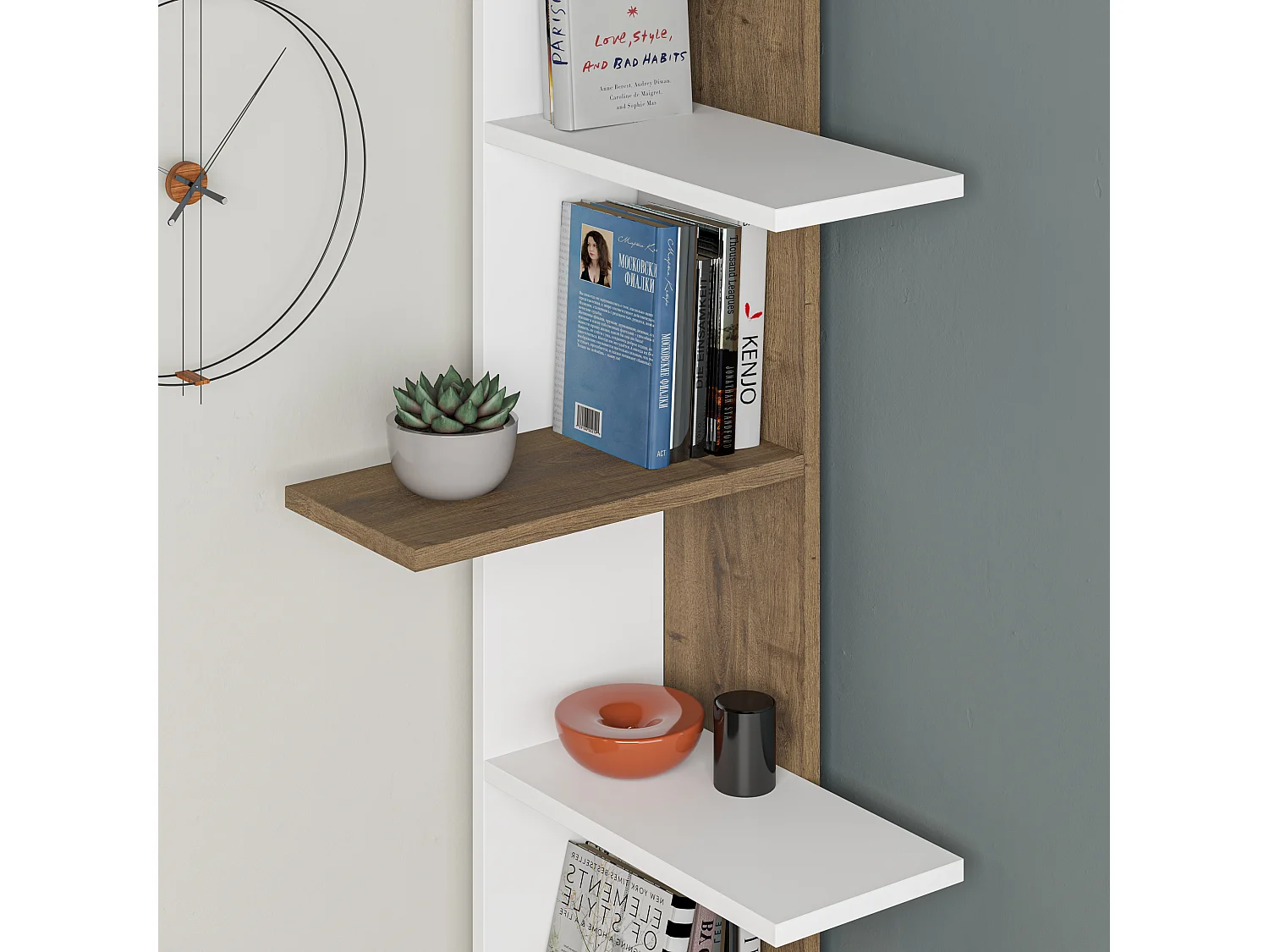 Decortie Donker Eiken 24x37x141cm Hoekboekenkast met 5-laags Spaanplaat Weergave-eenheid Saso