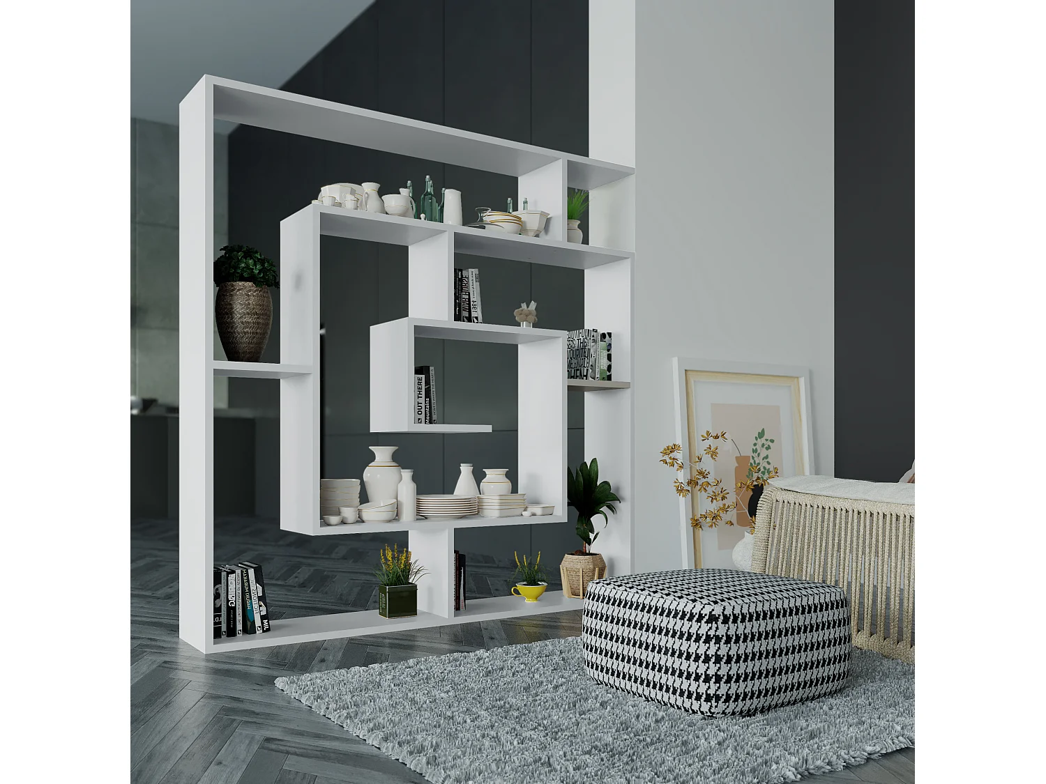 Staande plank LABIRENT - wit, 125x129x22