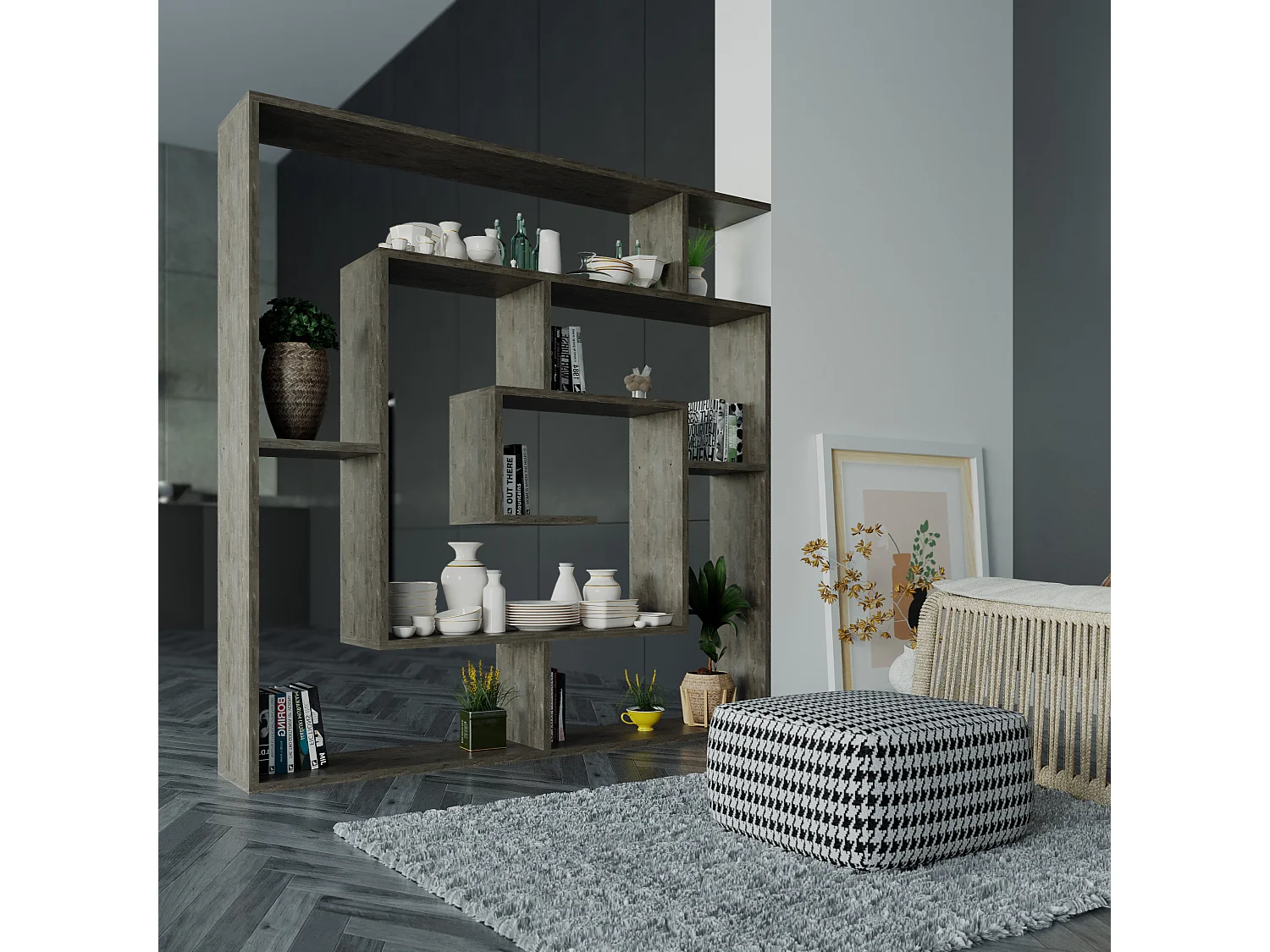 Standregal LABIRENT - Dunkelbraun, 125x129x22