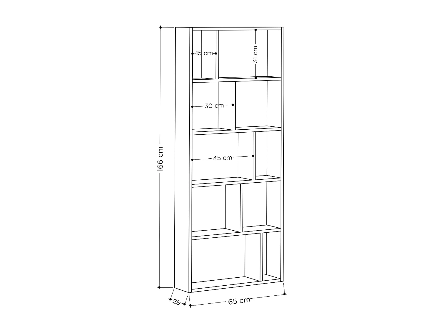 Bücherregal ONDA - Weiß - 65 x 25 x 166 cm