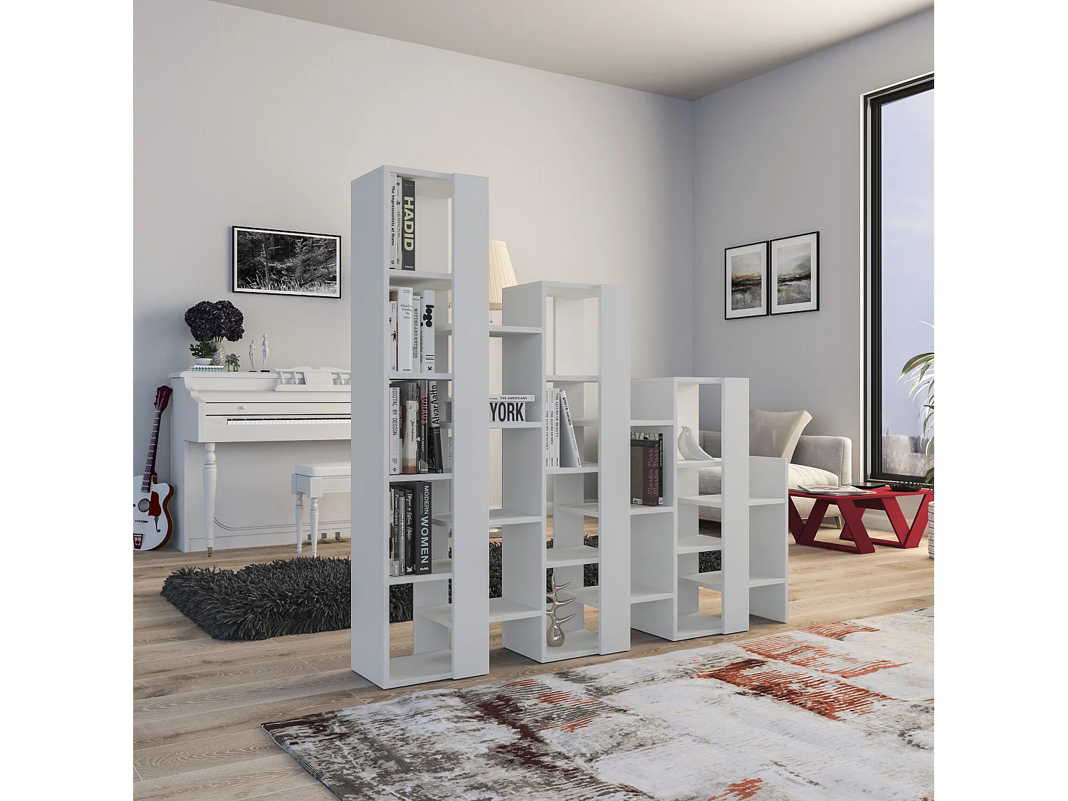 Decortie Wit 29x163.5x151cm Ladderboekenkast Spaanplaat Weergave-eenheid Lift