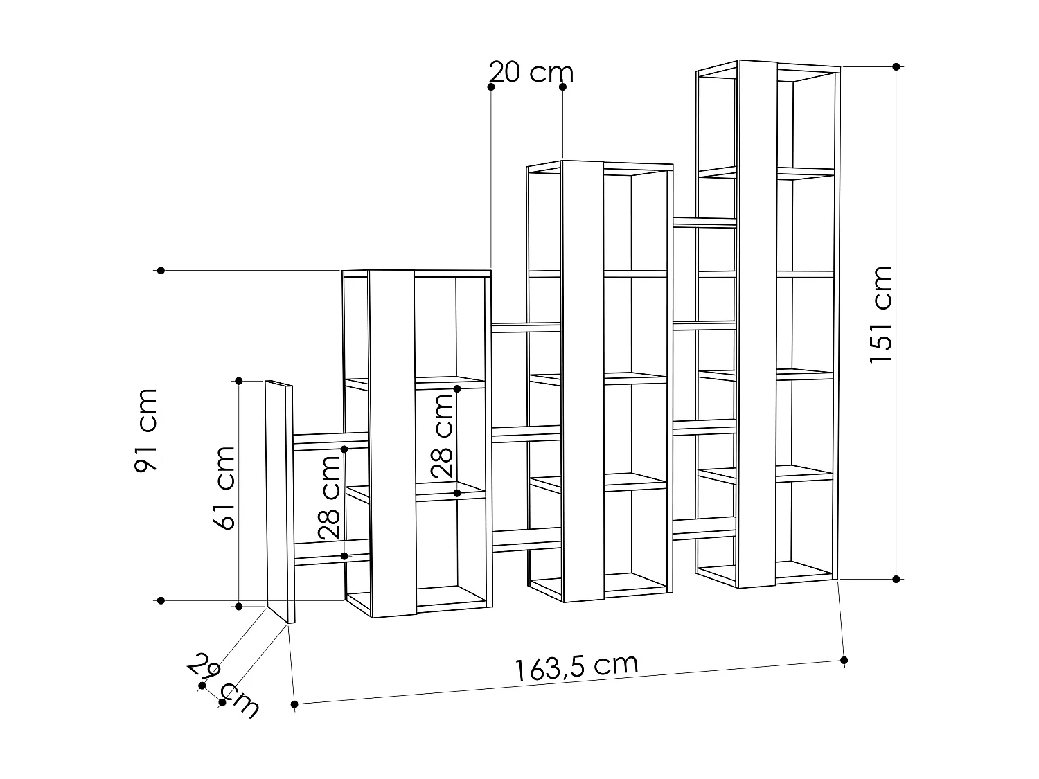 Decortie Wit 29x163.5x151cm Ladderboekenkast Spaanplaat Weergave-eenheid Lift