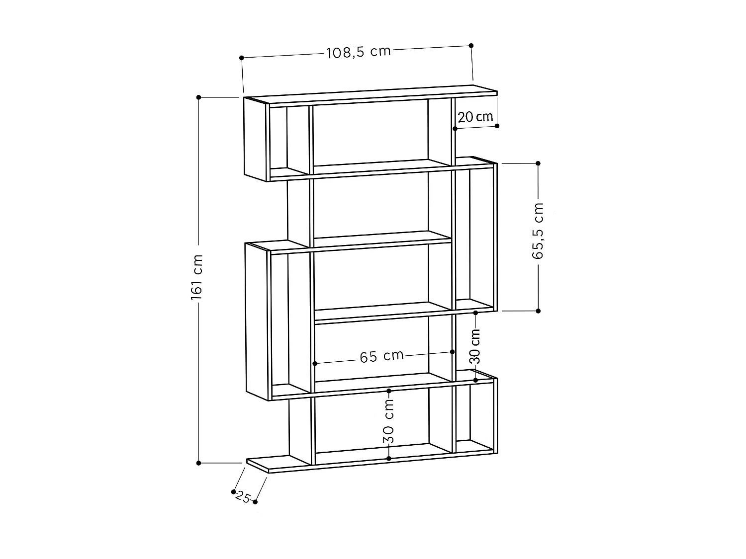 Bücherregal MITO -  Dunkler Kaffe-Mokka - 108,5 x 25,5 x 161 cm