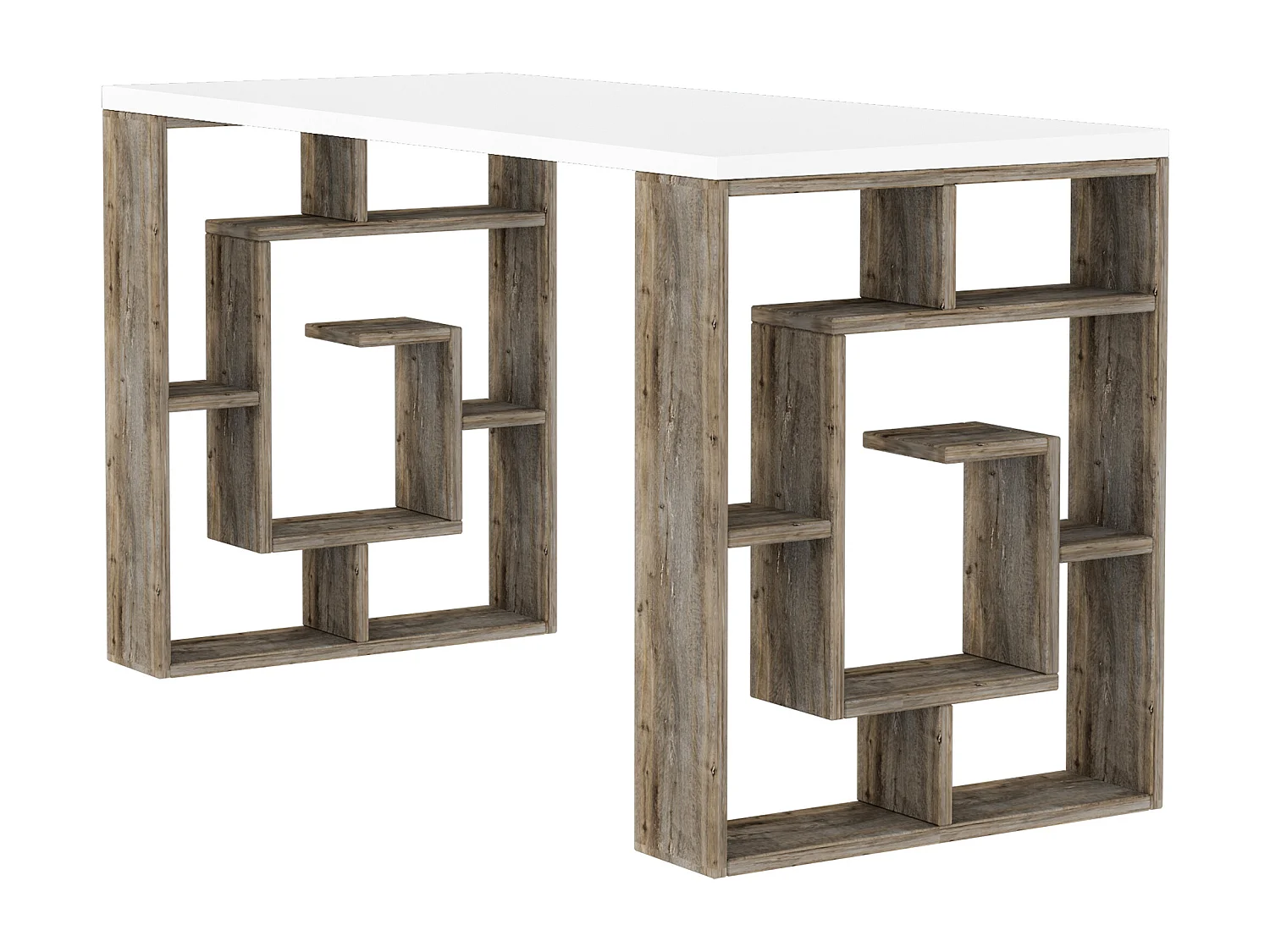 Arbeitstisch Labirent-Weiß-Dunkle Kaffee - 137 x 60 x 75 cm