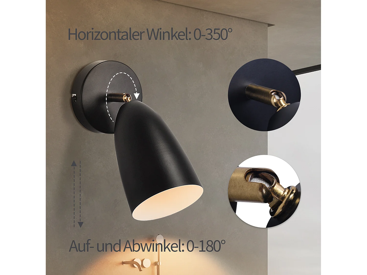 NETTLIFE 2 x Zwarte Binnenwandlamp - Vintage Wandspot Slaapkamer Retro Wandlamp GU10 Zonder Lamp