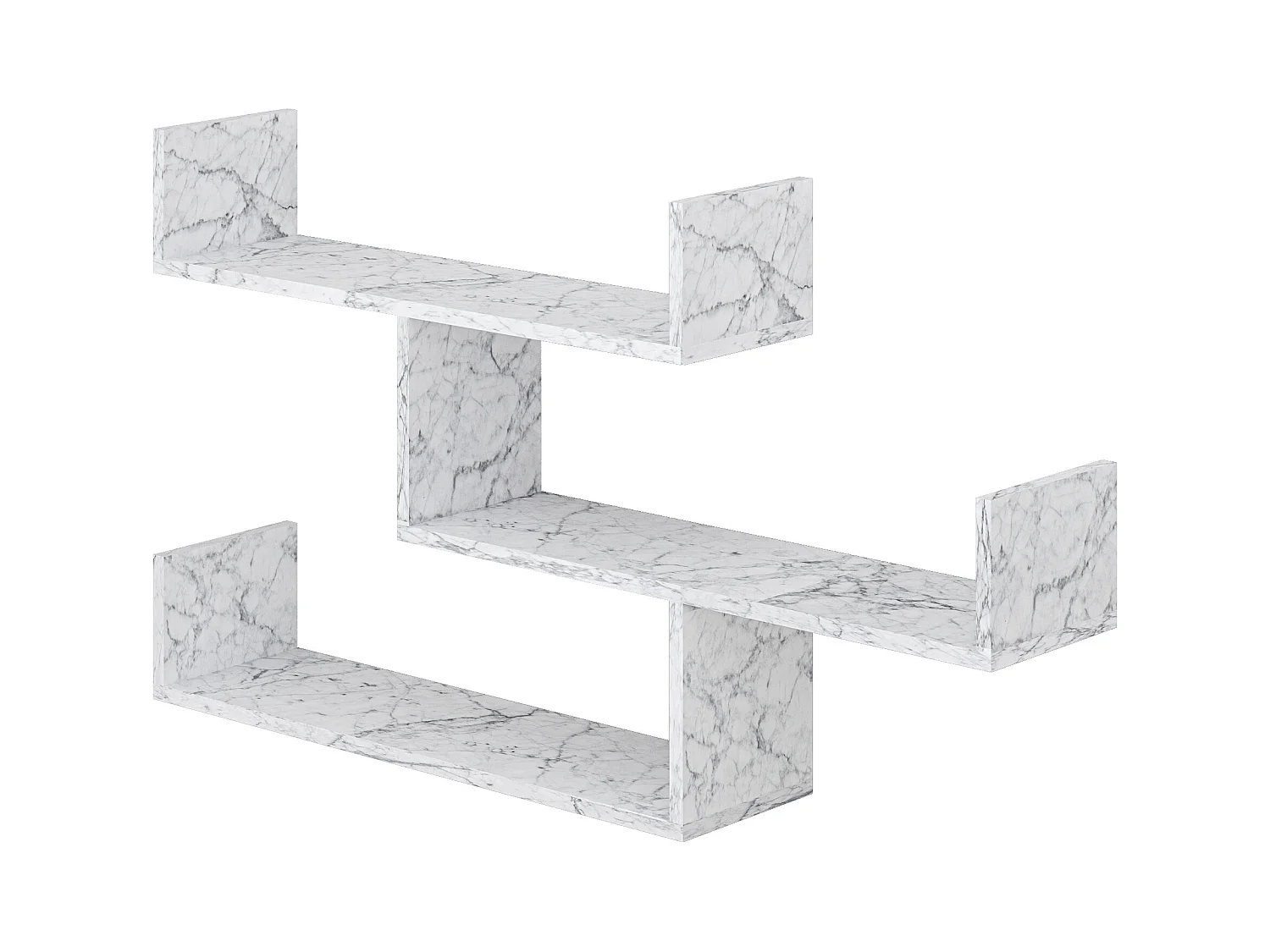 Decortie Effet Marbre Blanc 22x119x66.5cm Étagère murale flottante à 3 niveaux en aggloméré Unité de présentation Tibet