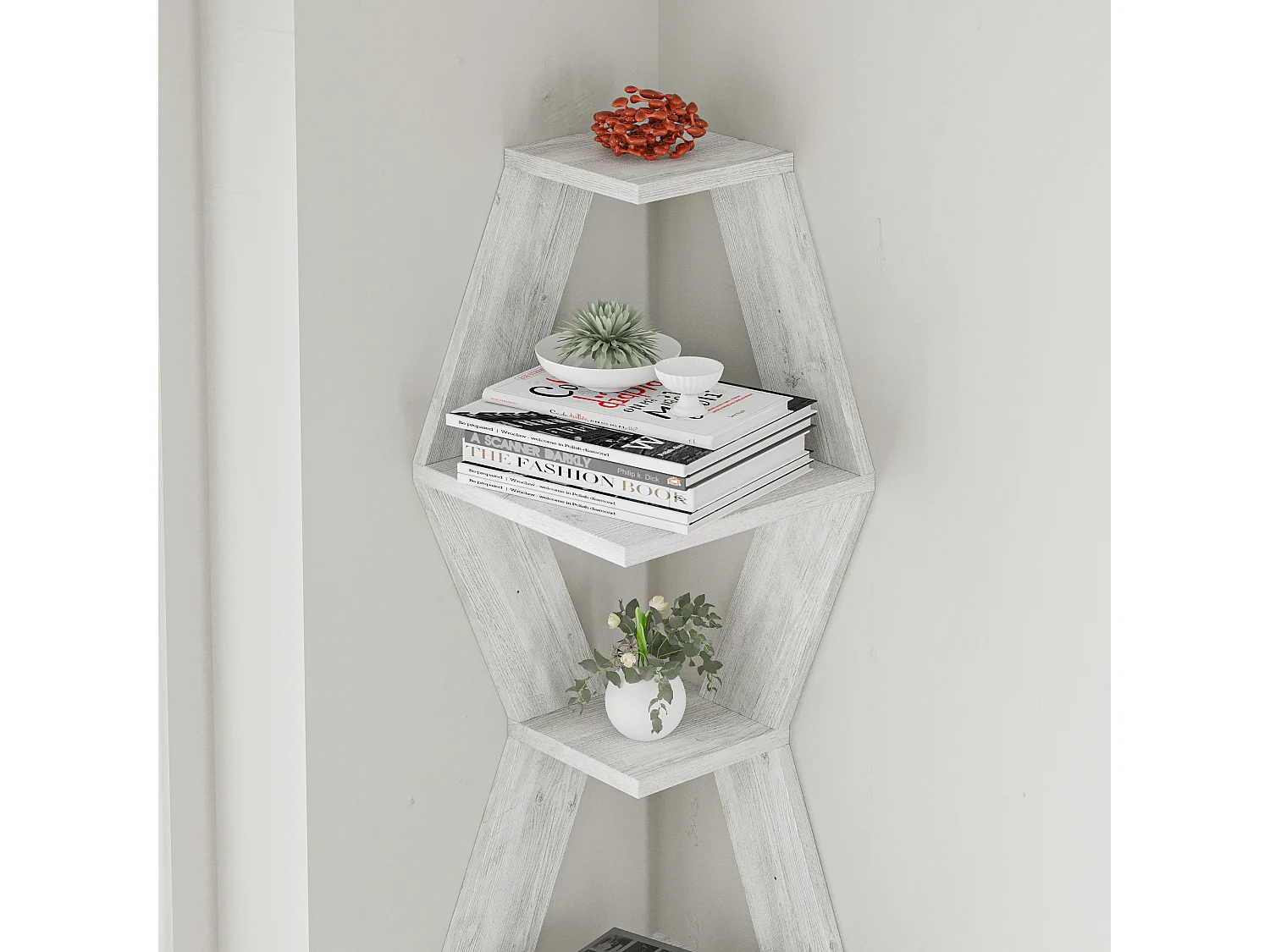 Eck-Bücherregal SABLOR -  Altweiß - 30 x 30 x 86 cm