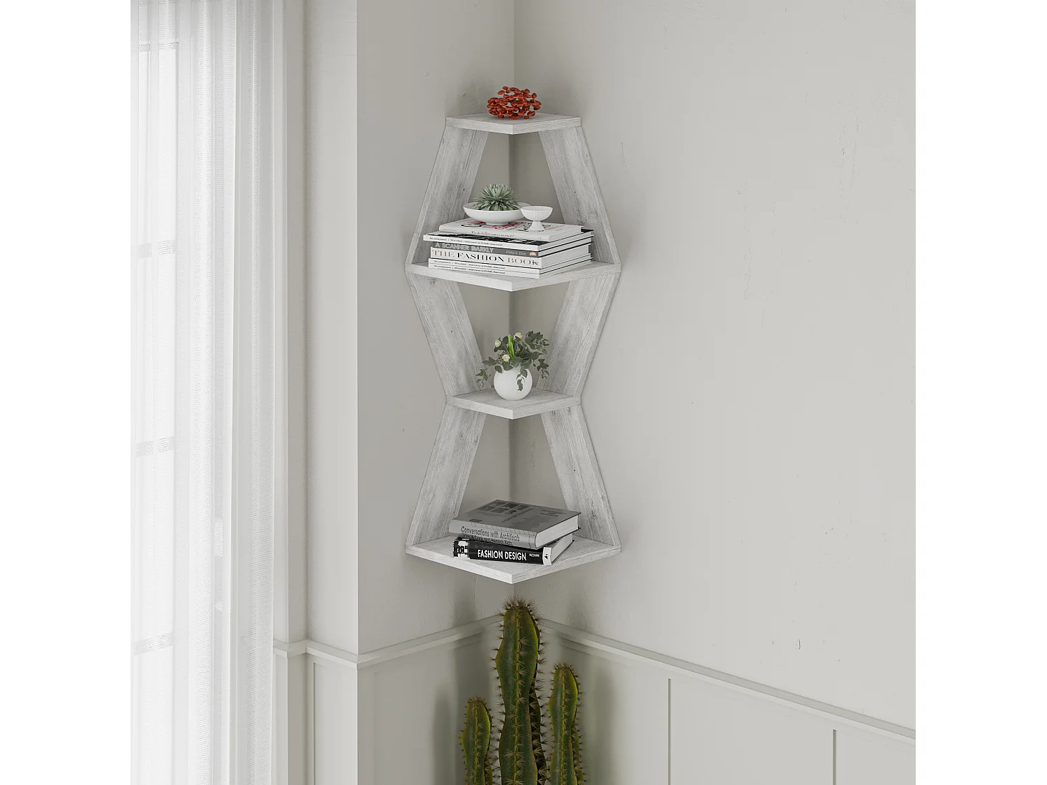 Eck-Bücherregal SABLOR -  Altweiß - 30 x 30 x 86 cm