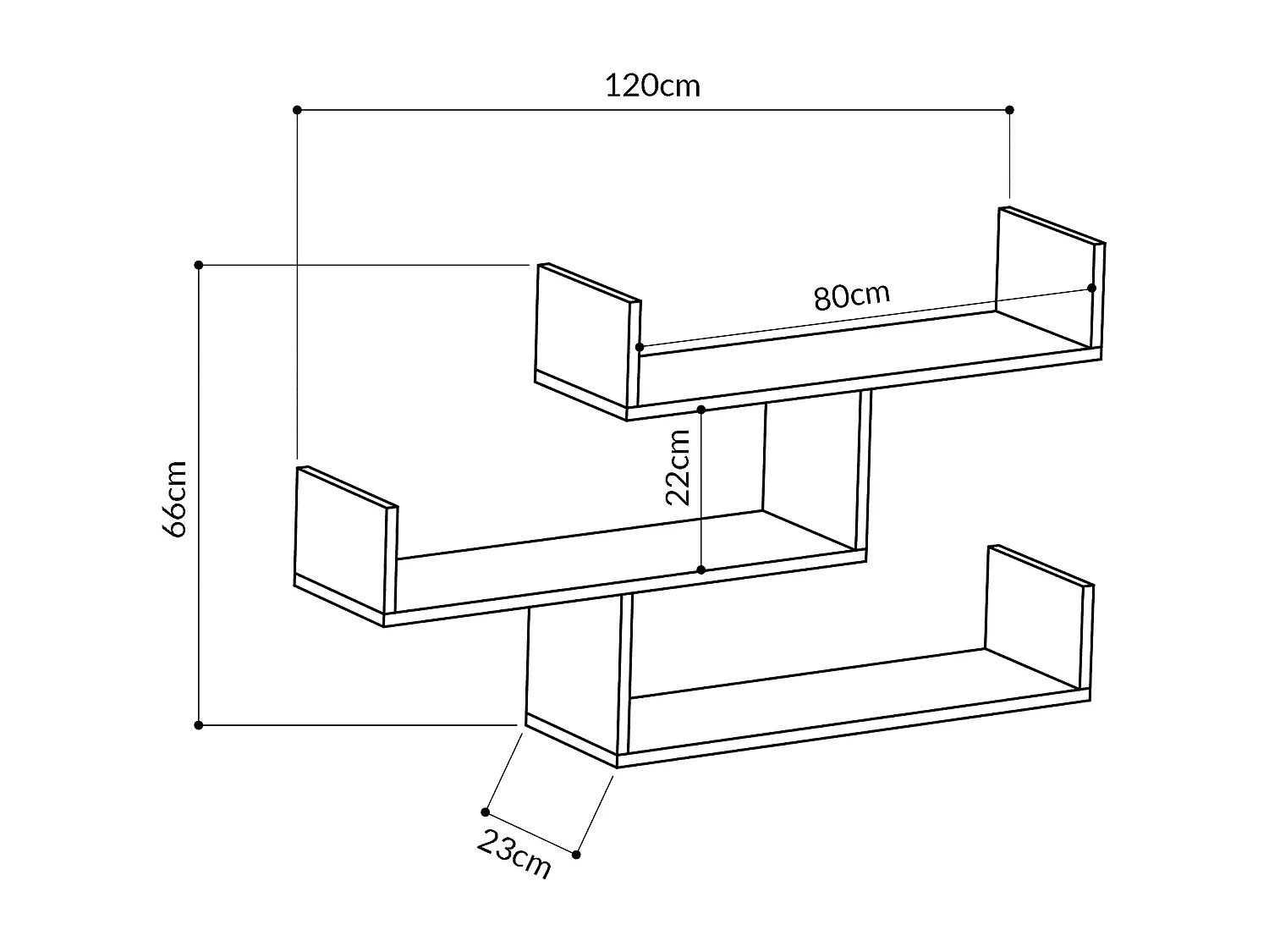 Wandplank TIBET licht eiken, 120x67x22