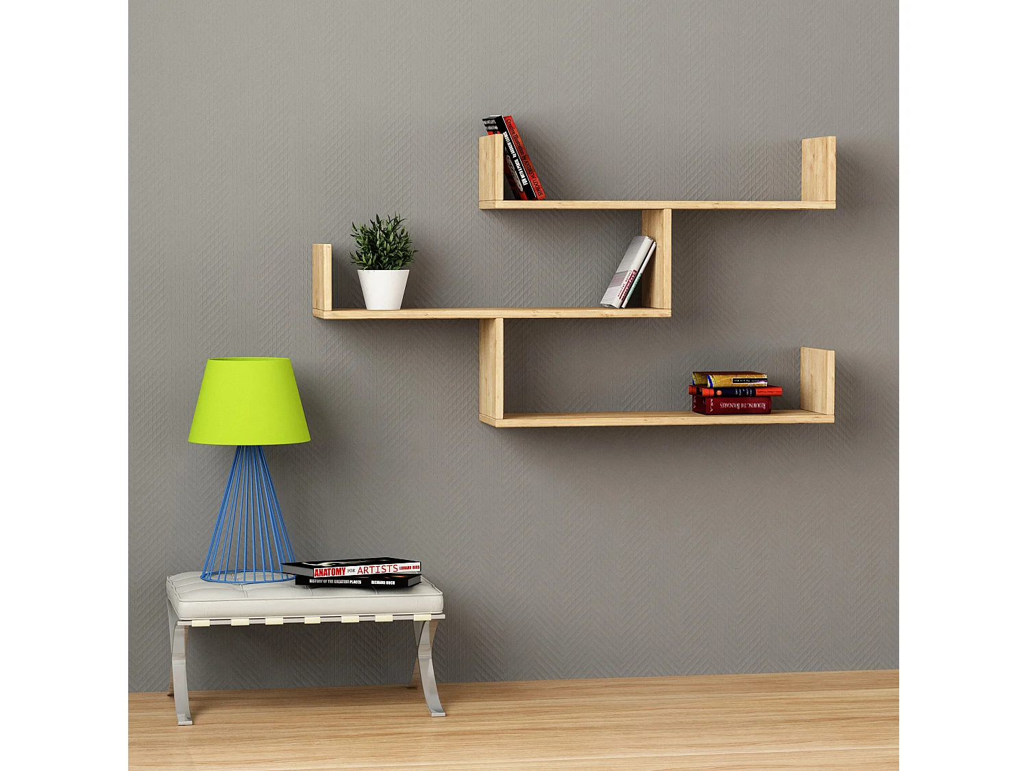 Etagère murale TIBET chêne clair, 120x67x22