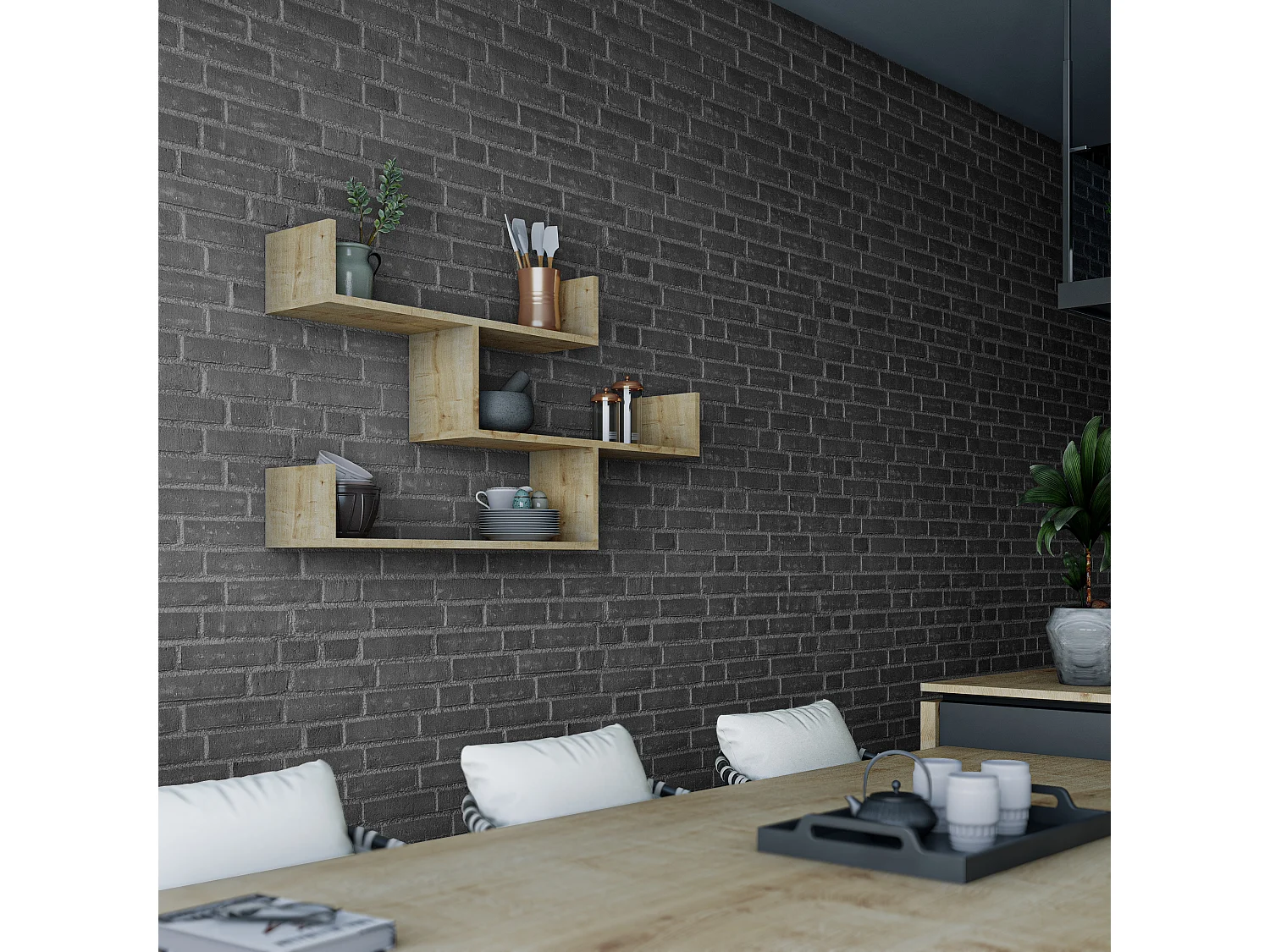 Etagère murale TIBET chêne clair, 120x67x22