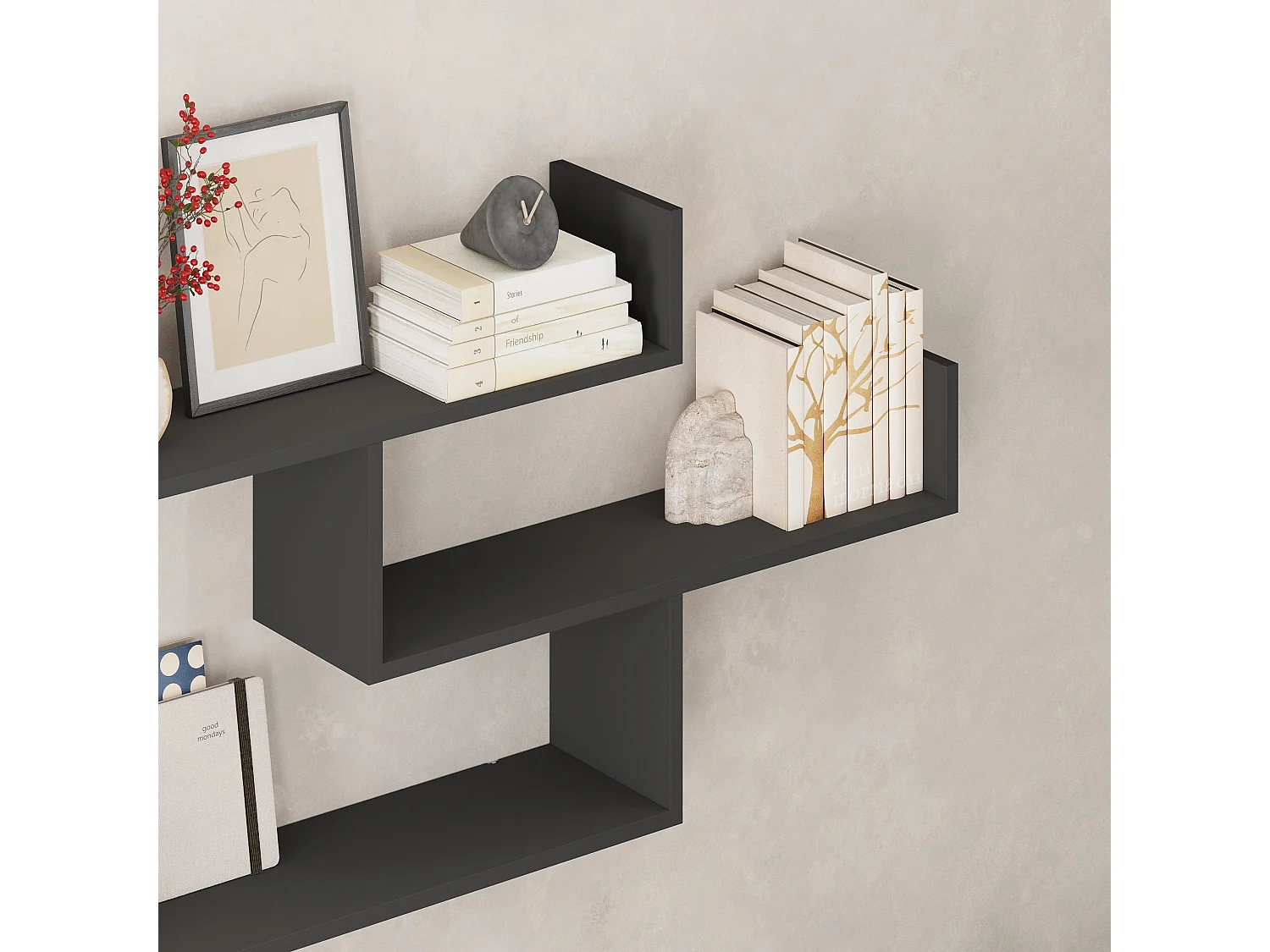 Etagère murale TIBET anthracite, 120x67x22