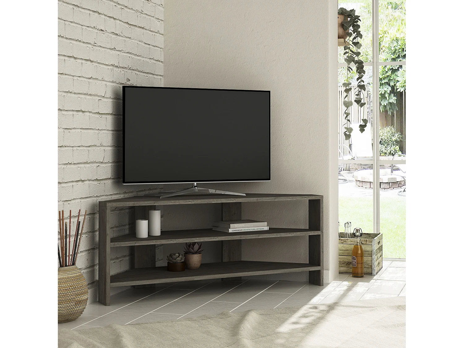 Eckfernsehtisch THALES- Naturfarben dunkel, 45x114x36