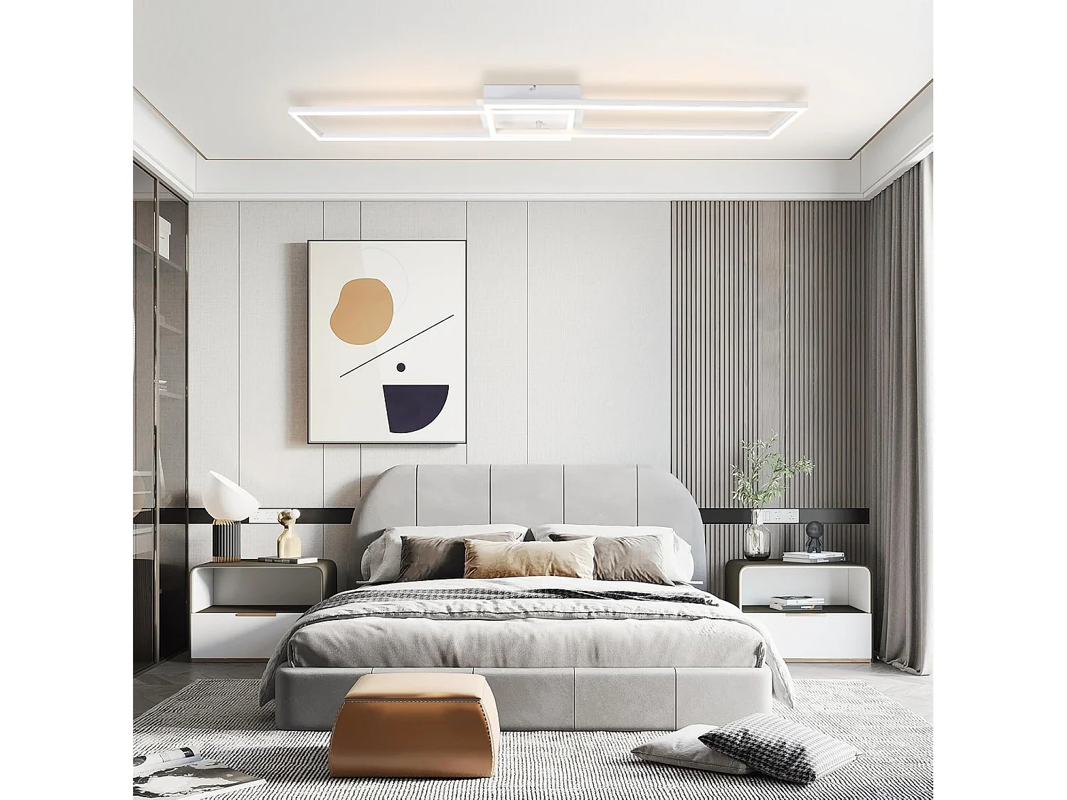 NETTLIFE Plafonnier LED Blanc Cadre Moderne 32W 3000K