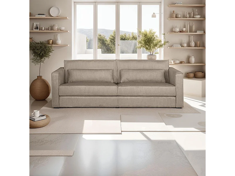 Canapé 3 places en velours côtelé taupe - Oria