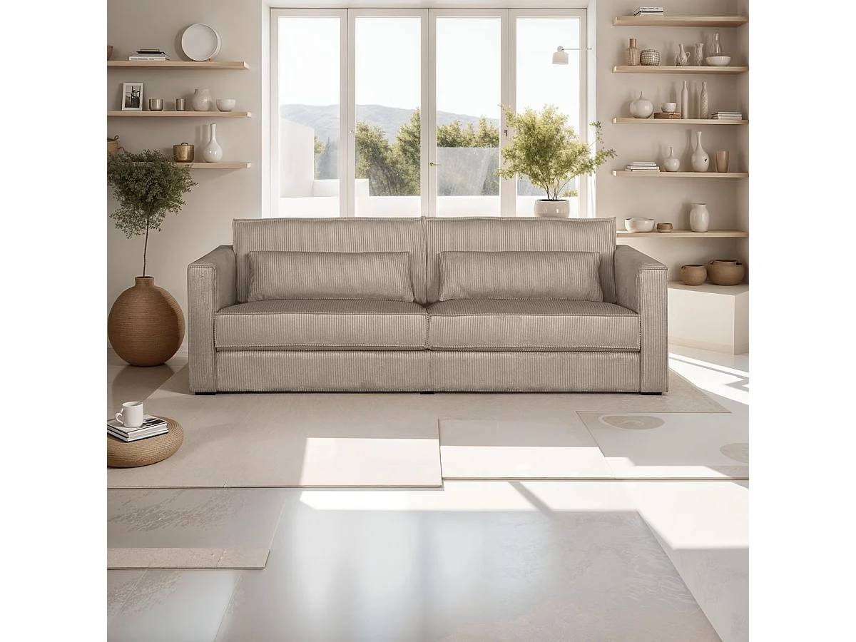 Canapé 3 places en velours côtelé taupe - Oria