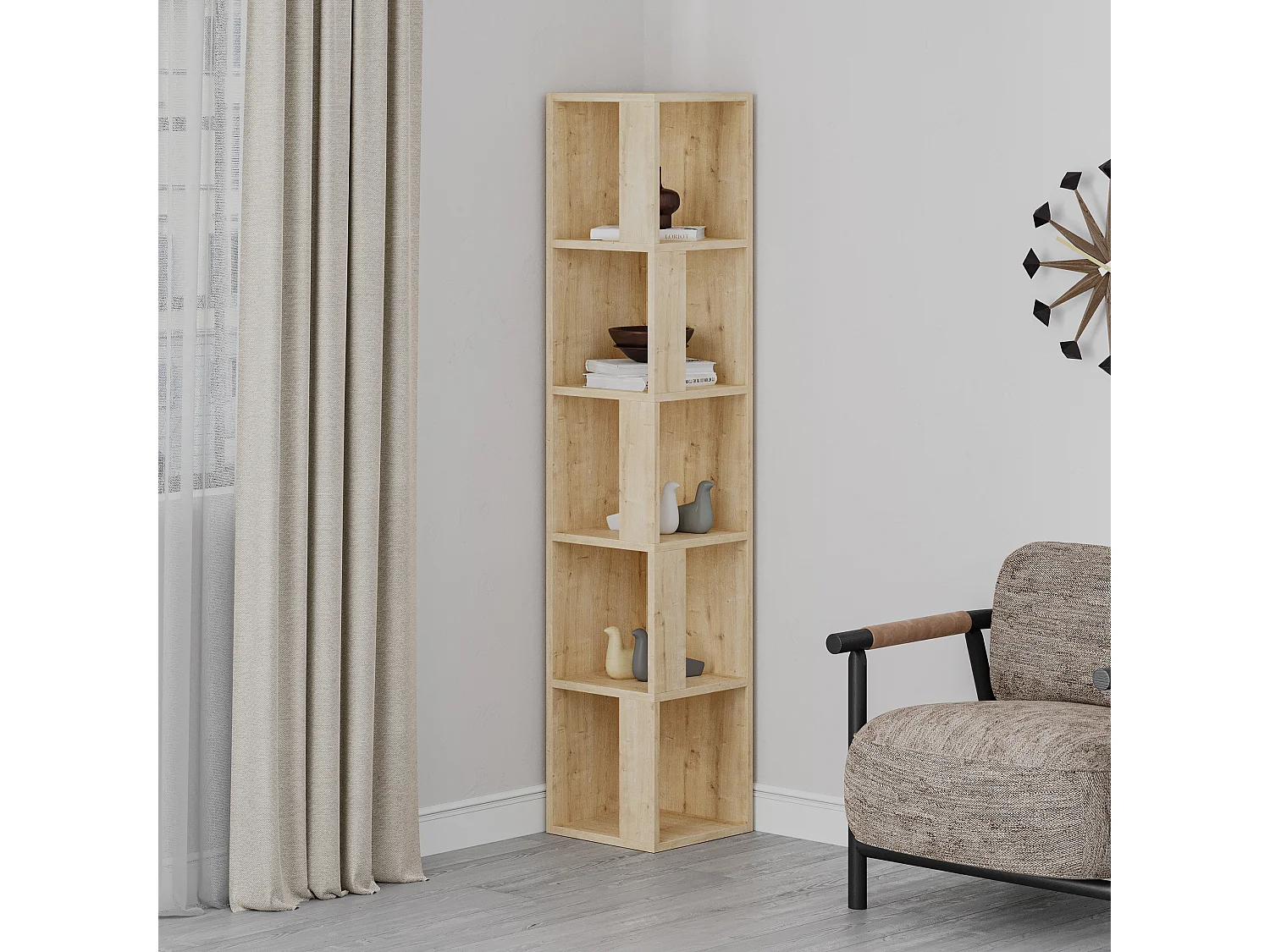 Etagère d'angle PIANO couleur naturelle clair, 32x159x32