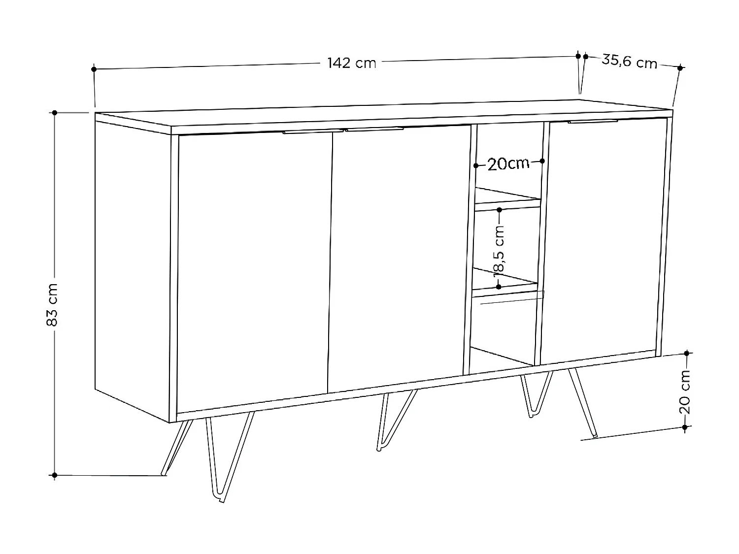 Kommode CLARA - Eiche- Anthrazit Grau - 142 x 35,6 x 83 cm