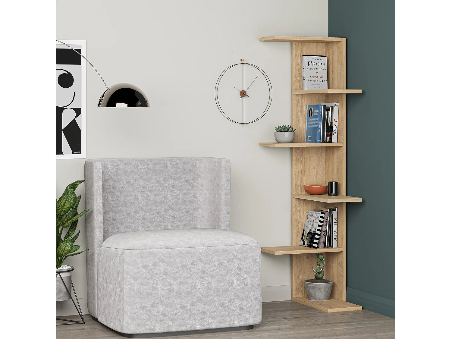 Decortie Eiken 24x37x141cm Hoekboekenkast met 5-laags Spaanplaat Weergave-eenheid Saso