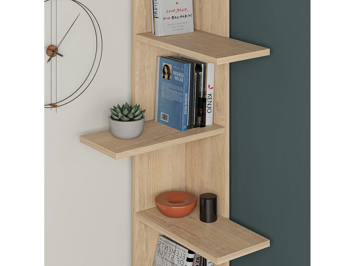 Decortie Eiken 24x37x141cm Hoekboekenkast met 5-laags Spaanplaat Weergave-eenheid Saso