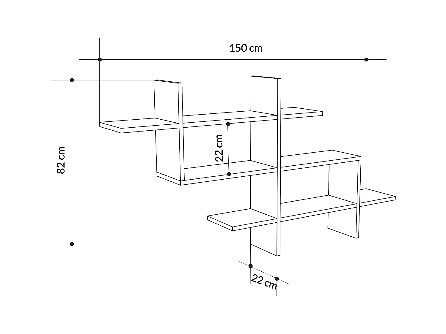 Decortie Café Foncé 22x150x82cm Étagère murale flottante à 3 niveaux, panneau de particules Unité d'affichage Halic