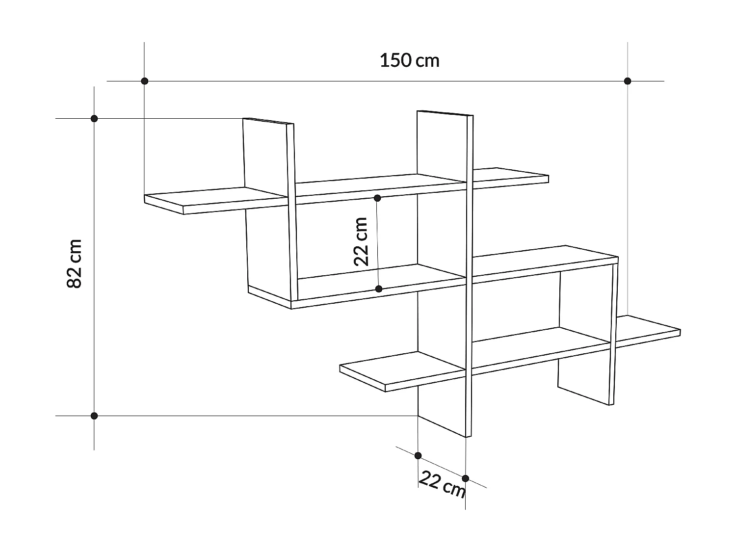Decortie Café Foncé 22x150x82cm Étagère murale flottante à 3 niveaux, panneau de particules Unité d'affichage Halic